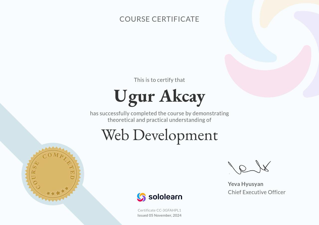 SoloLearn Web Development Certificate